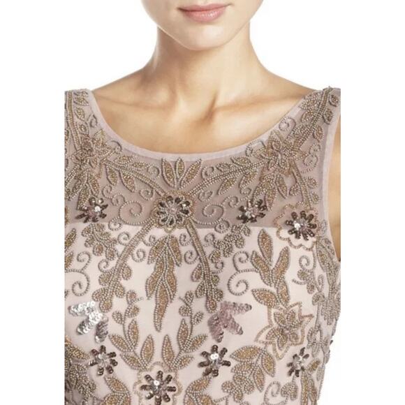 Adrianna Papell Beaded Illusion Mesh Gown Pink Blush Formal Dress Size 14 - Picture 2 of 15